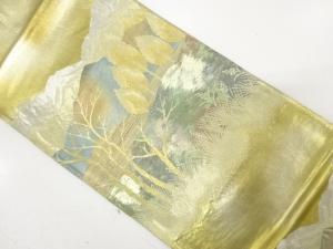 アンティーク　遠山に樹木・草花模様織り出し袋帯（材料）